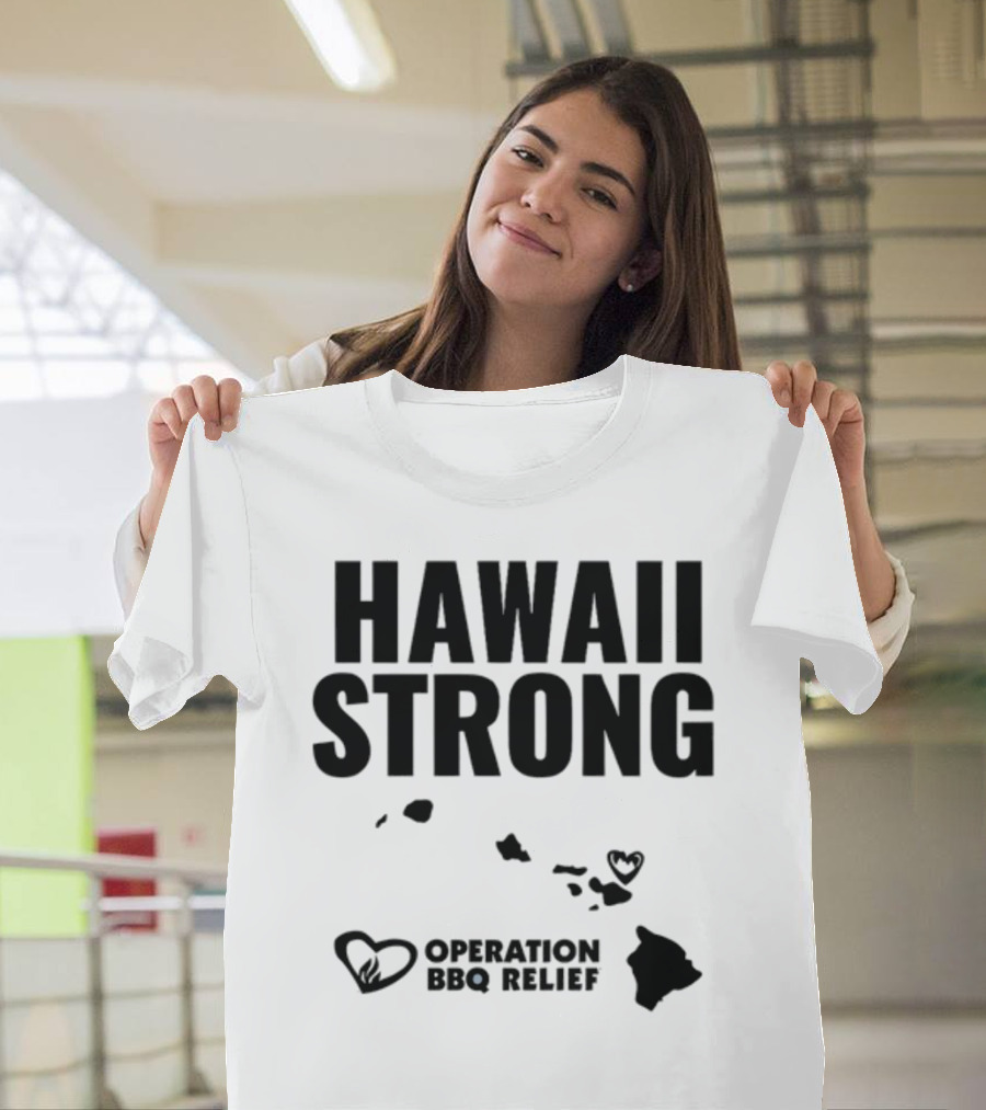 Hawaii Strong Operation BBQ Relief Map And Heart Icons T-Shirt