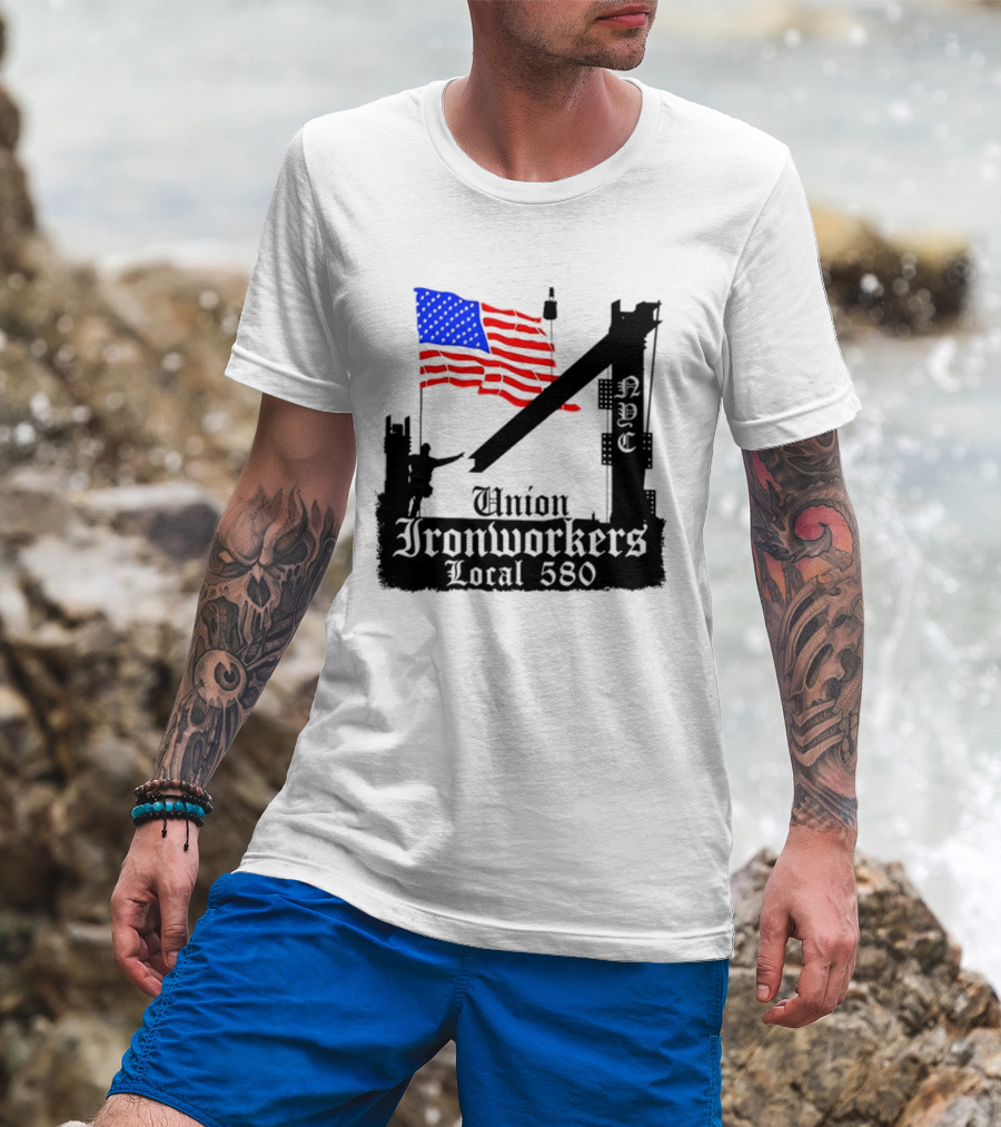 Union Ironworkers Local 580 NYC American Flag T-Shirt