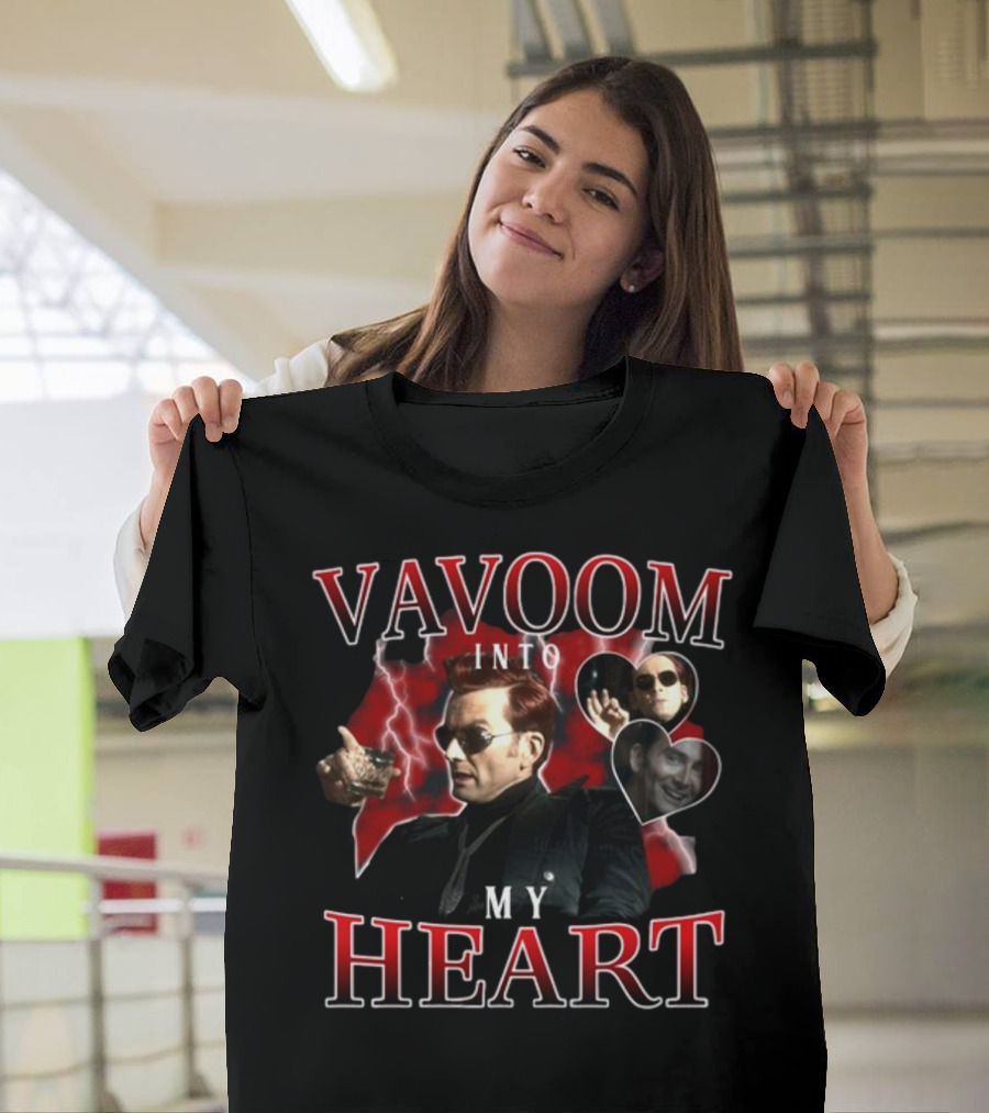 Vavoom Into My Heart Red Lightning Storm and Heart Faces T-Shirt