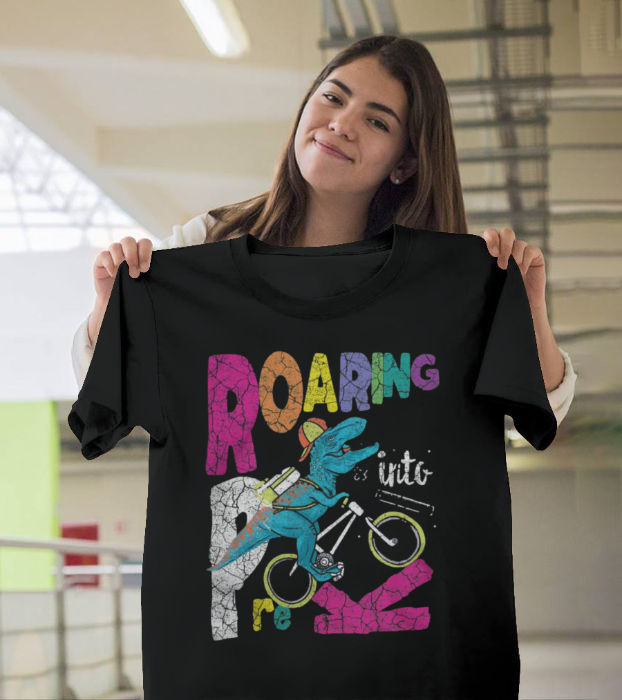 Roaring Into Pre-K Dinosaur Bike Adventure 1st Day Of School Rex T-Shirt