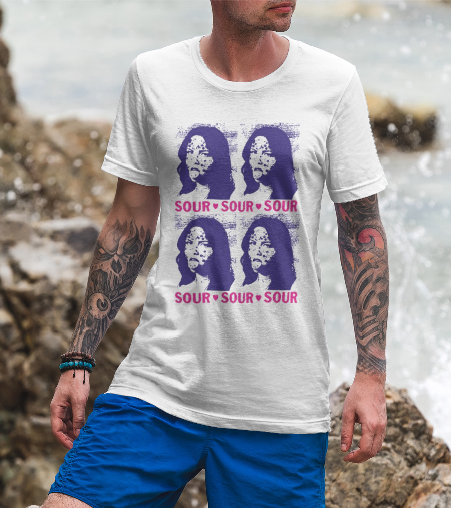 Olivia Rodrigo Sour Grid Purple Silhouette Portrait Hearts T-Shirt