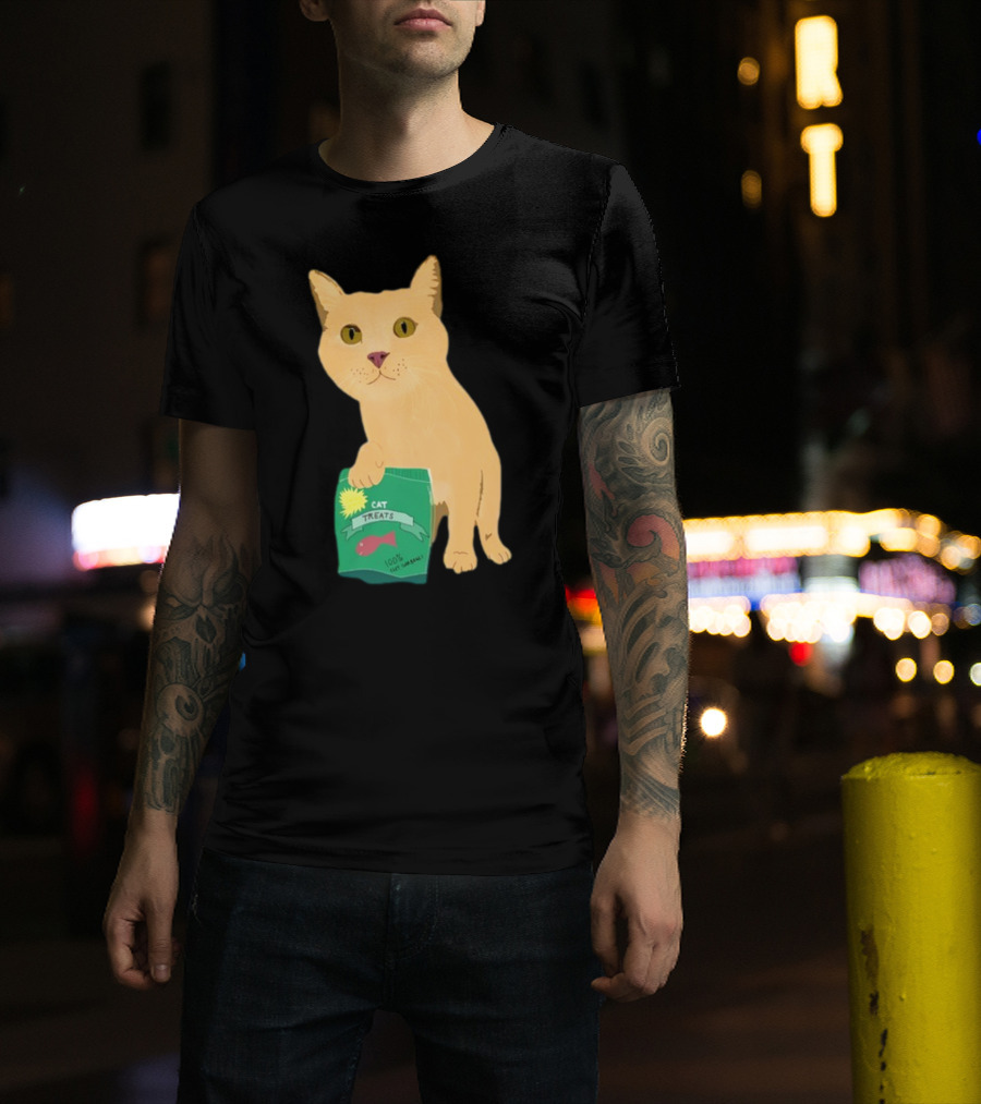 KatRose Cat Treats 100% Fish Formula Cat Holding Green Package T-Shirt