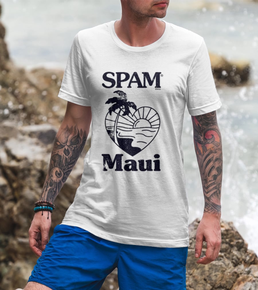 SPAM Maui Sunset Heart Palm Tree T-Shirt