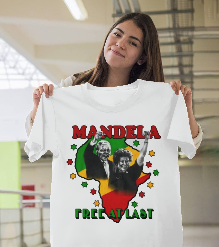 Nelson Mandela Free At Last Africa Map Red Yellow Green Stars T-Shirt