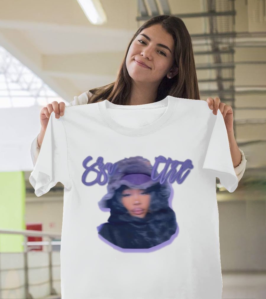 Meechy Club Sza Ctrl Portrait With Fuzzy Hood And Purple Gradient Text T-Shirt