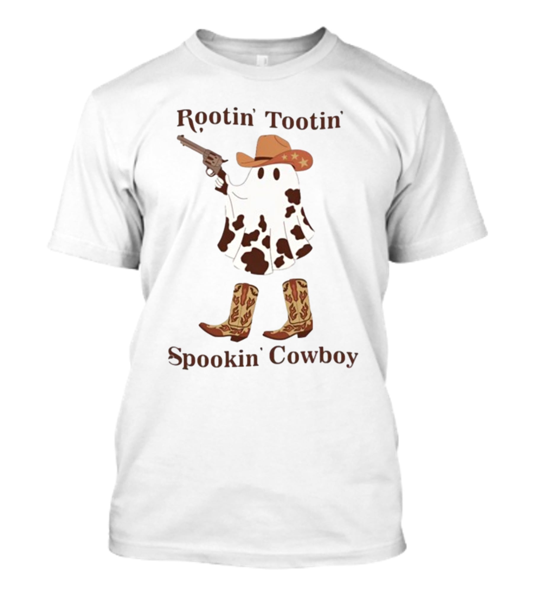 Gotfunny Rootin' Tootin' Spookin' Cowboy Brown Boots Ghost Hat Gun Blazing T-Shirt