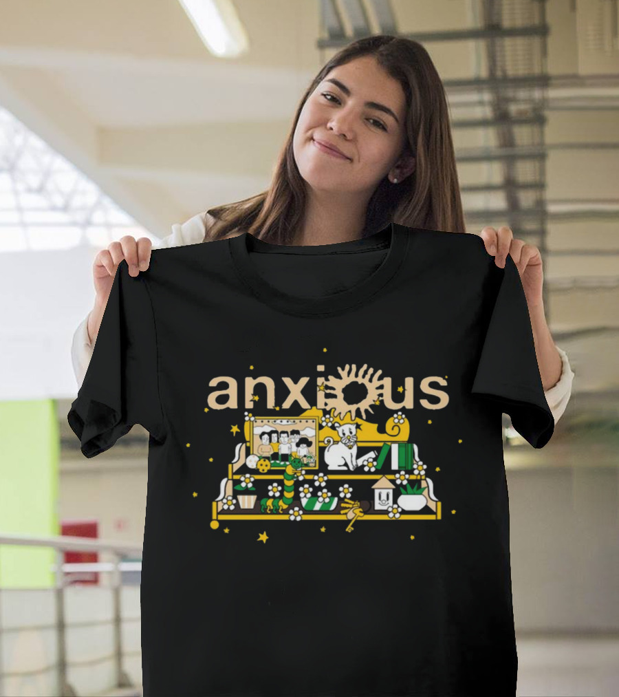 Anxious Shelf Cat Flowers Books Sun Shelf Décor T-Shirt