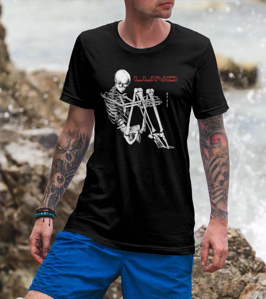 Lund Skeleton Sitting Bend Over Text Elements T-Shirt