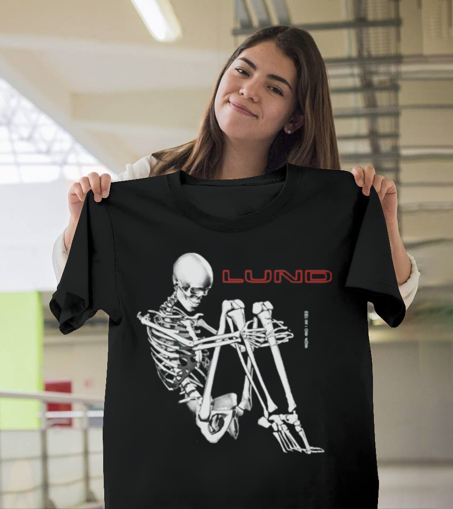 Lund Skeleton Sitting Bend Over Text Elements T-Shirt