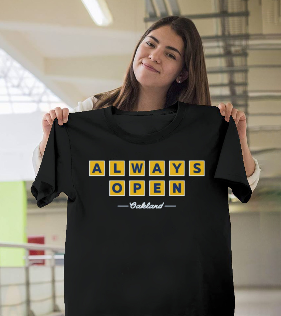 Always Open Oakland Scrabble Inspired Block Letters T-Shirt