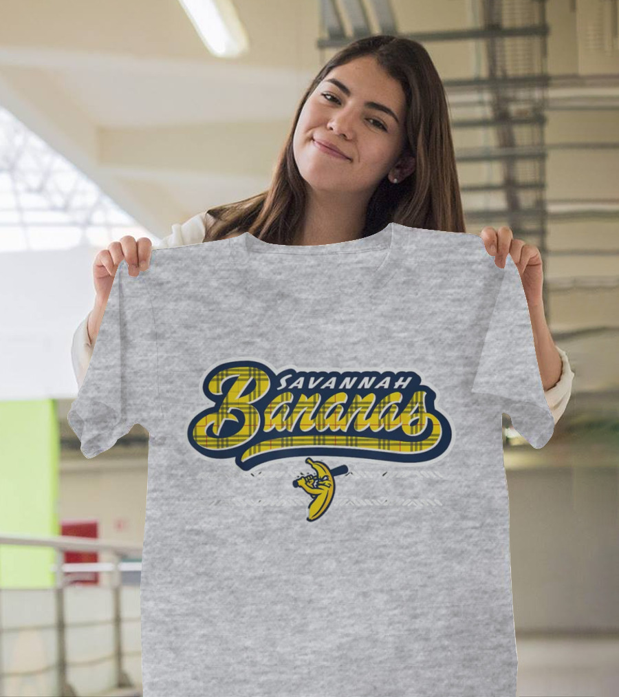 Savannah Bananas Yellow Plaid Baseball Logo Fun T-Shirt
