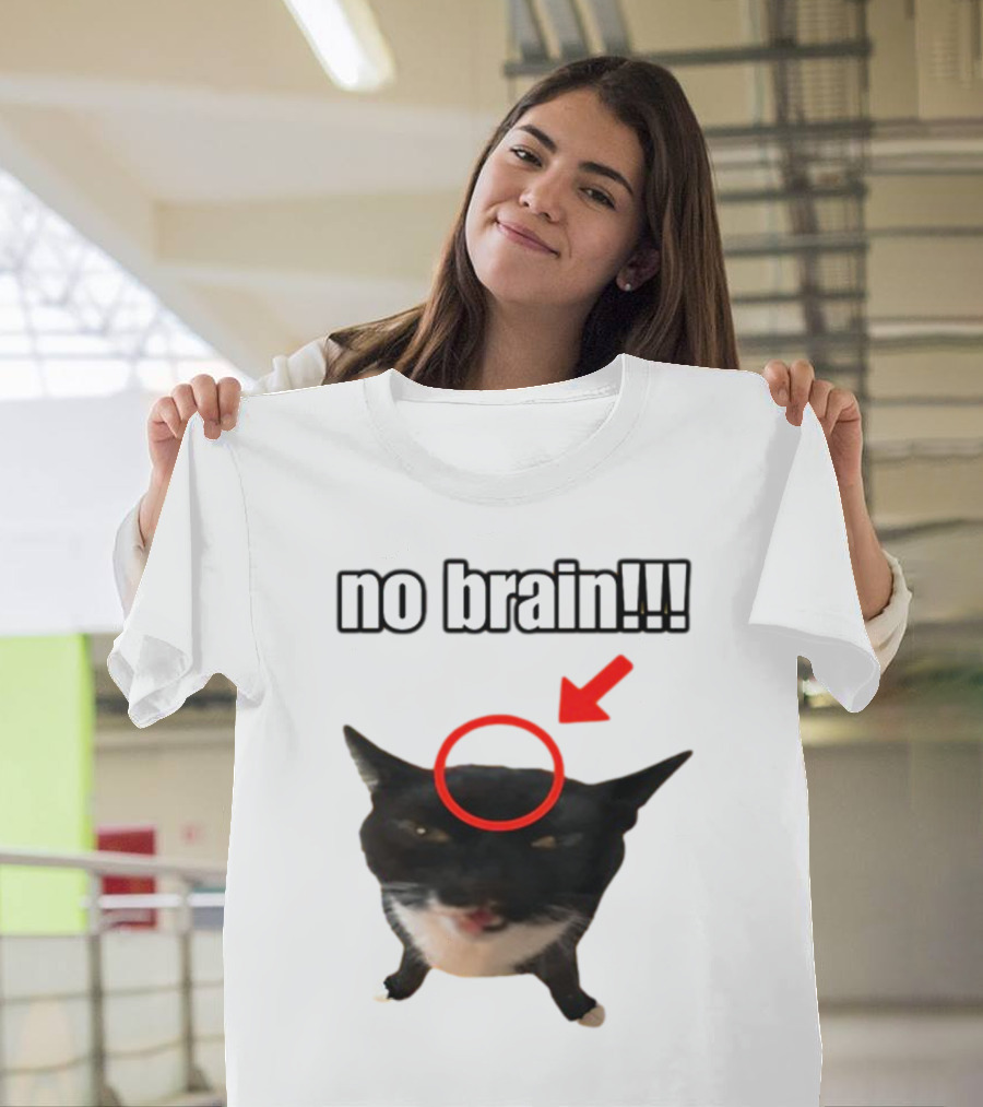 No Brain Cat with Red Circle and Arrow T-Shirt