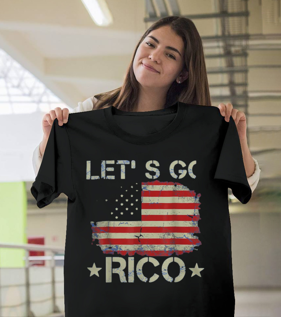 LET'S GO RICO American Flag Text with Star Accents T-Shirt