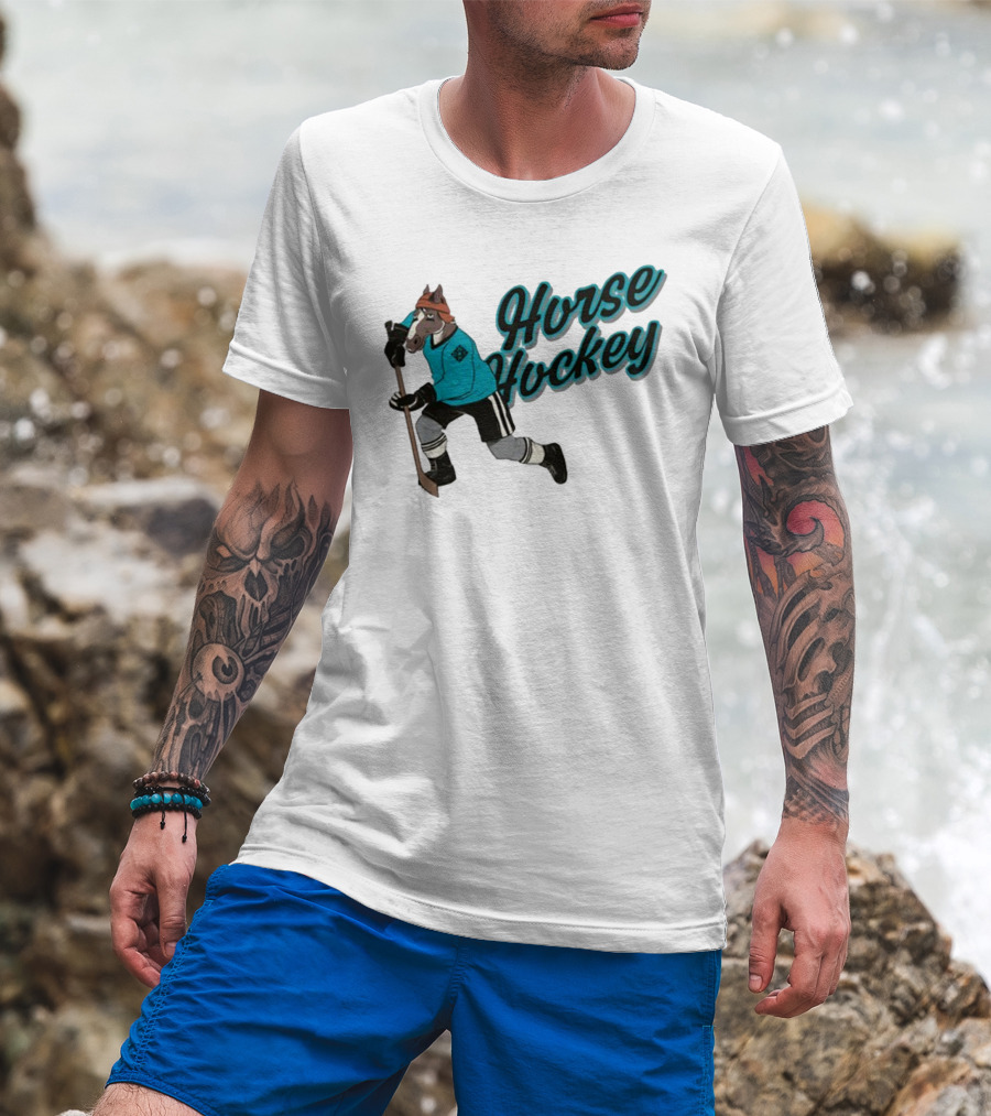 Davidsamsonpodcast Horse Hockey Skating Cartoon Horse With Stick T-Shirt