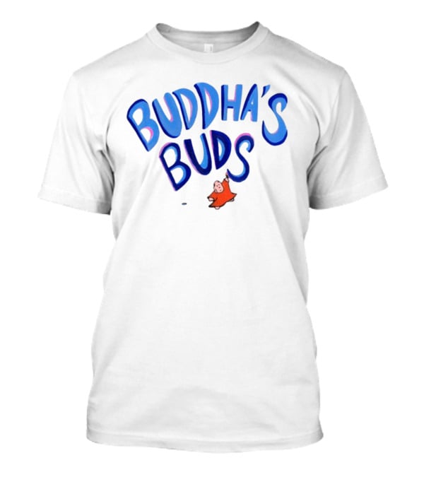 Buddha's Buds Blue Lettering With Cartoon Figure T-Shirt