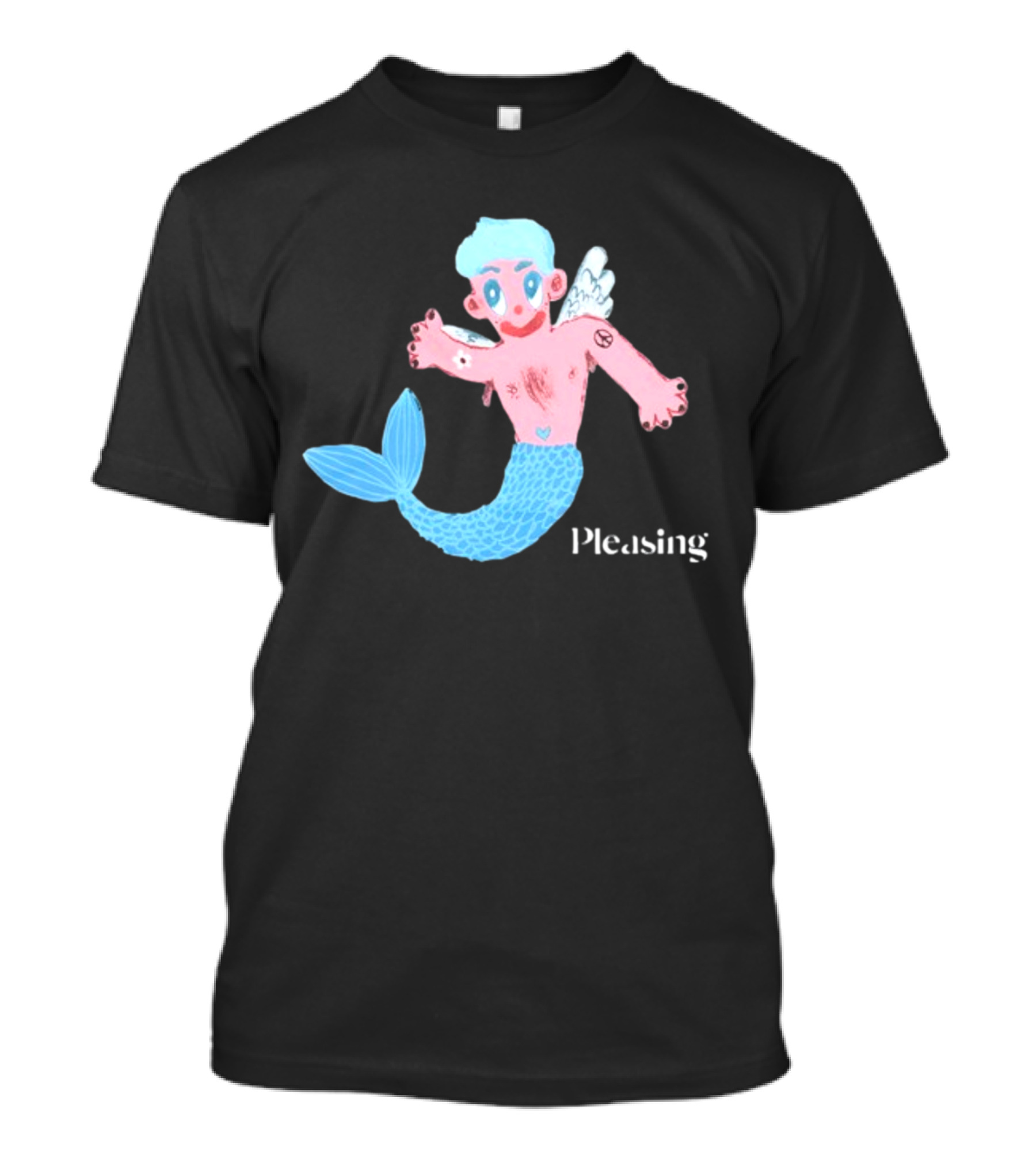 Pleasing Hairy Mermaid Graphic With Wings And Heart Tattoo T-Shirt
