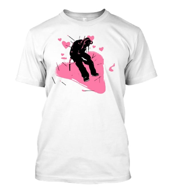Drokenji Hearts White Pink Heart Black T-Shirt