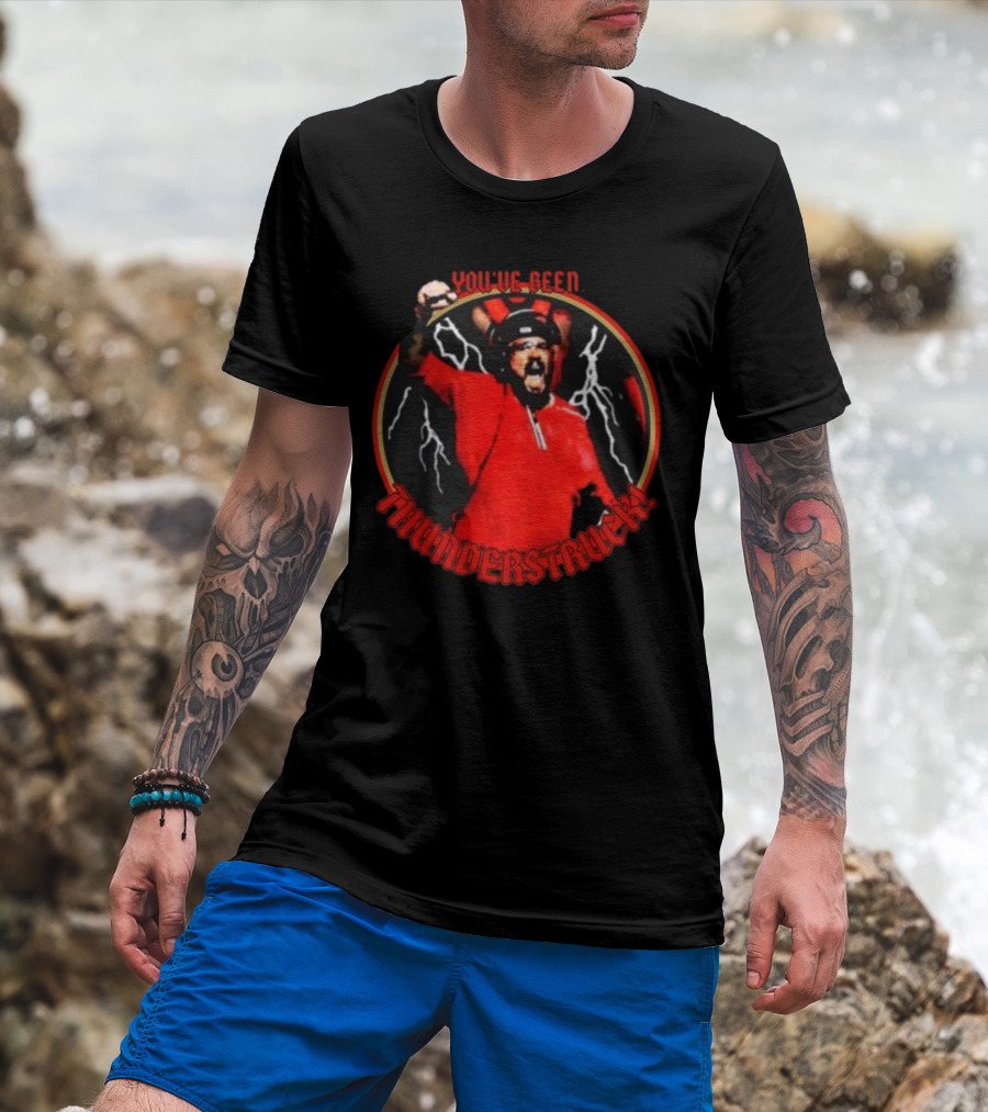 Kris Kocurek You've Been Thunderstruck Red Shirt Lightning Bolts T-Shirt