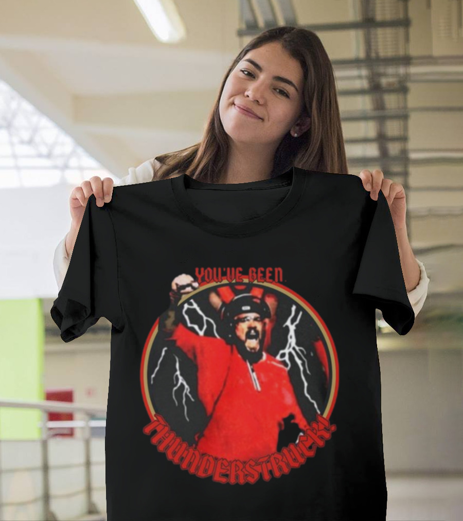 Kris Kocurek You've Been Thunderstruck Red Shirt Lightning Bolts T-Shirt