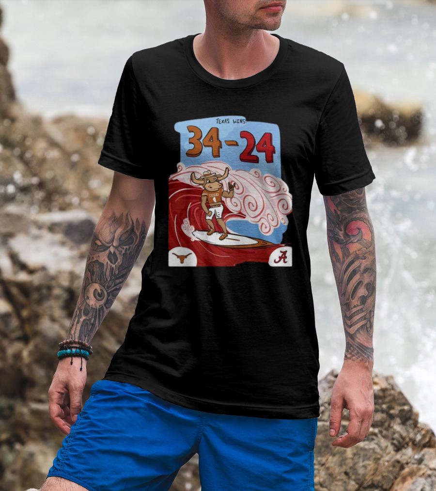 Texas Wins 34 24 Longhorn Surfer Victory Over Alabama T-Shirt