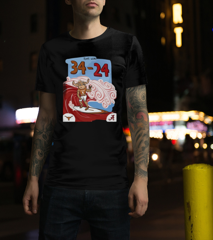 Texas Wins 34 24 Longhorn Surfer Victory Over Alabama T-Shirt