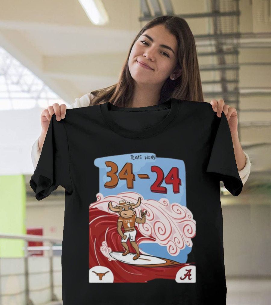 Texas Wins 34 24 Longhorn Surfer Victory Over Alabama T-Shirt