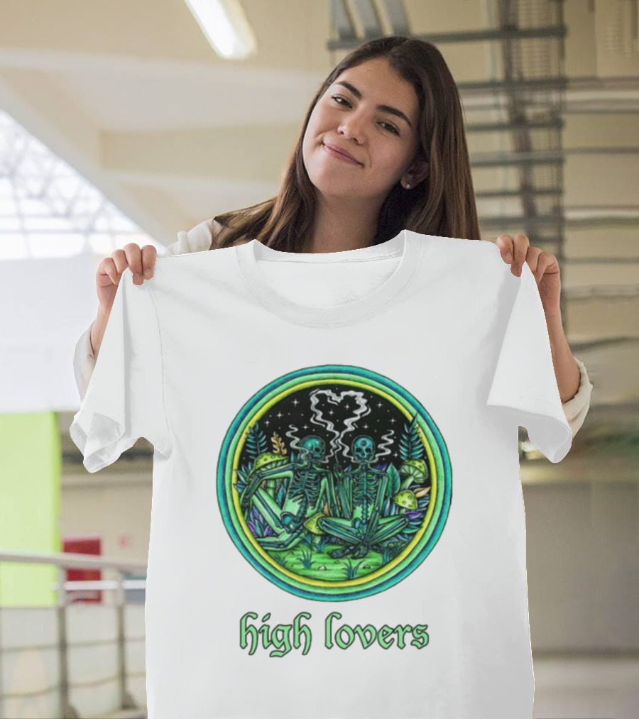Marcos Alvarado High Lovers Skeletons in Psychedelic Forest with Heart-Shaped Smoke T-Shirt