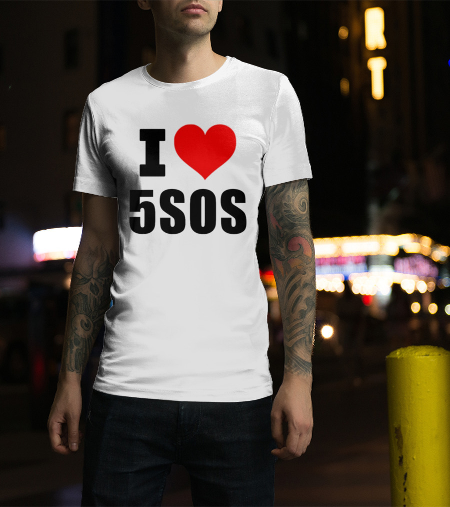 Ashton Irwin Wearing I Love 5SOS Fan Merchandise T-Shirt