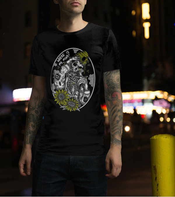 Punkwithacamera Where Is My Mind Skull Sunflowers Bees T-Shirt
