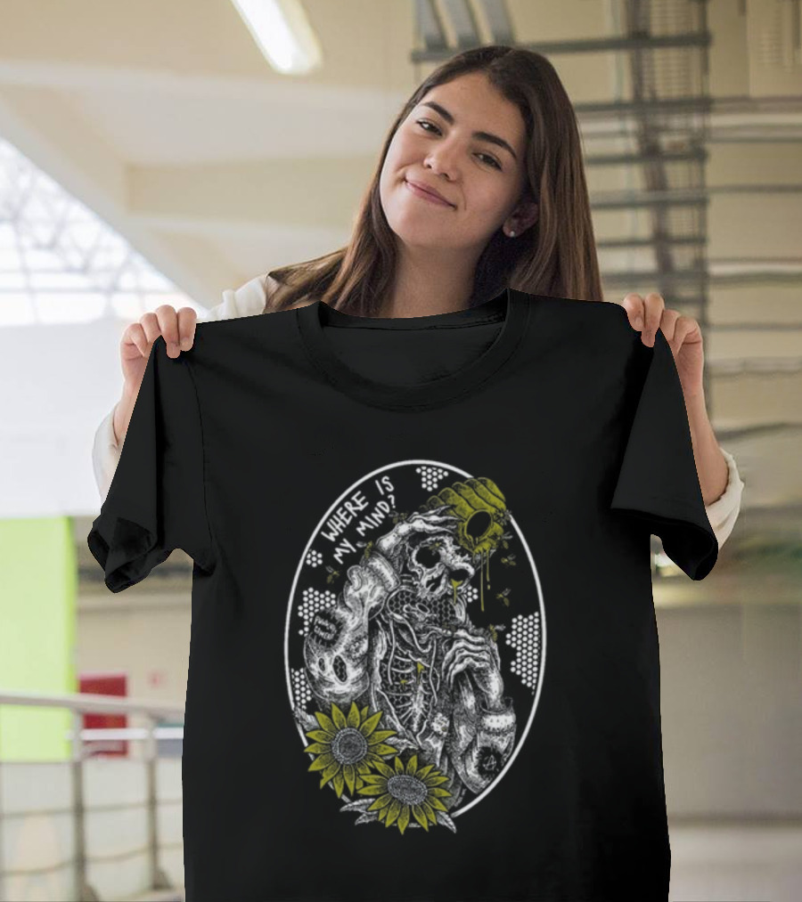 Punkwithacamera Where Is My Mind Skull Sunflowers Bees T-Shirt