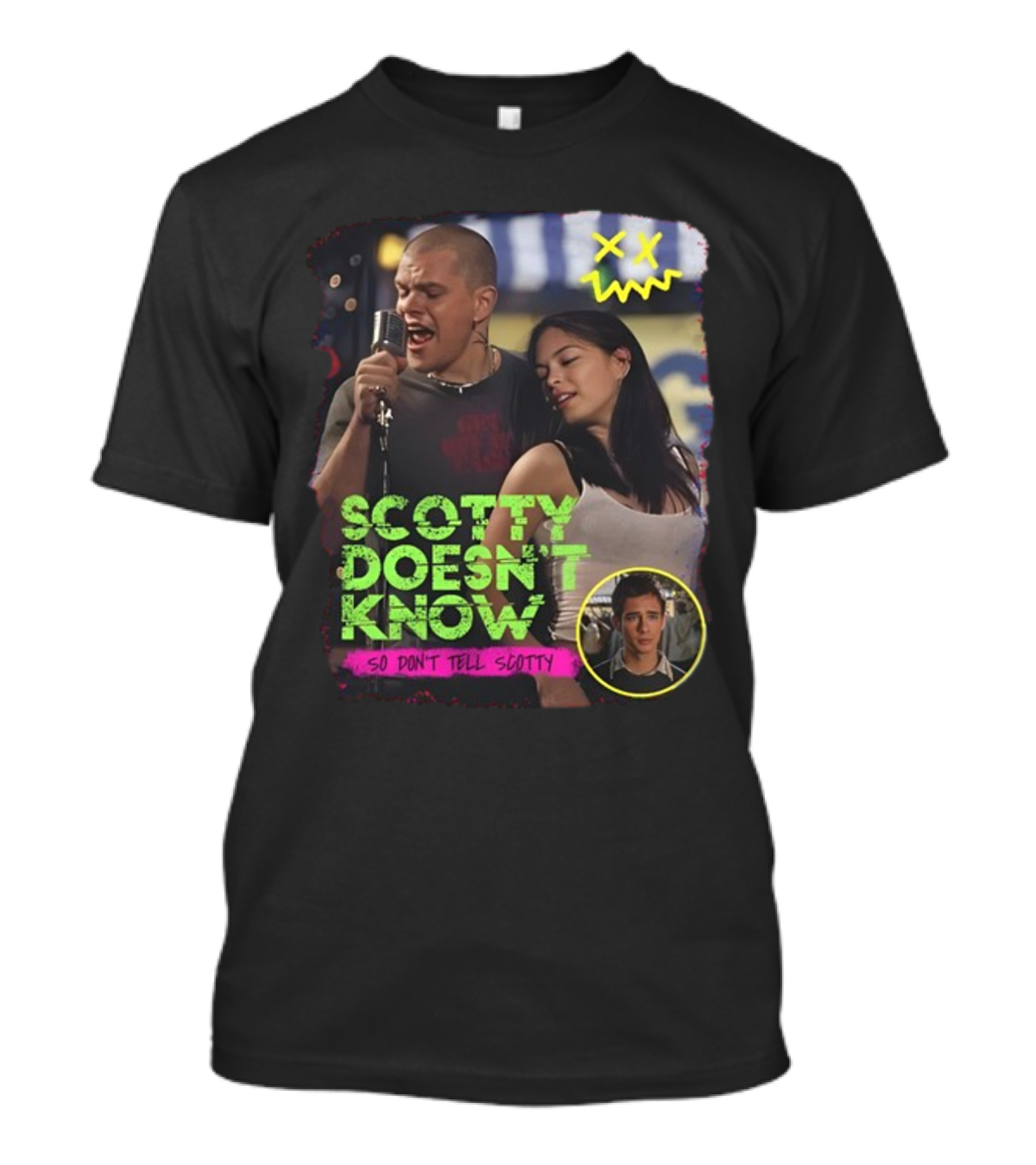 Scotty Doesn't Know So Don't Tell Scotty Movie Scene With Singing And Characters T-Shirt