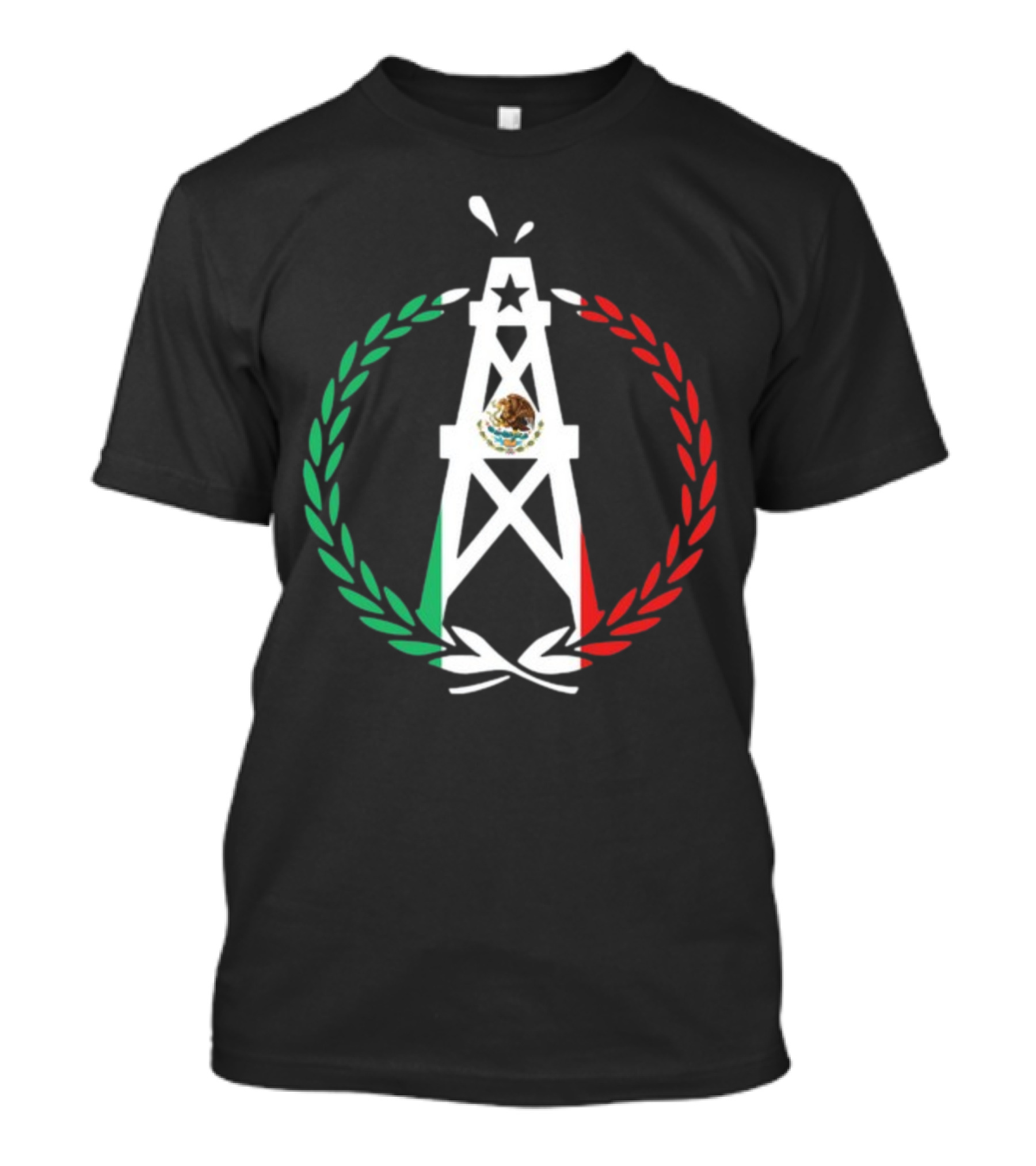 Oiler Mobb Mexican Independence Day Oil Rig Logo With Mexican Flag Laurel Wreath T-Shirt