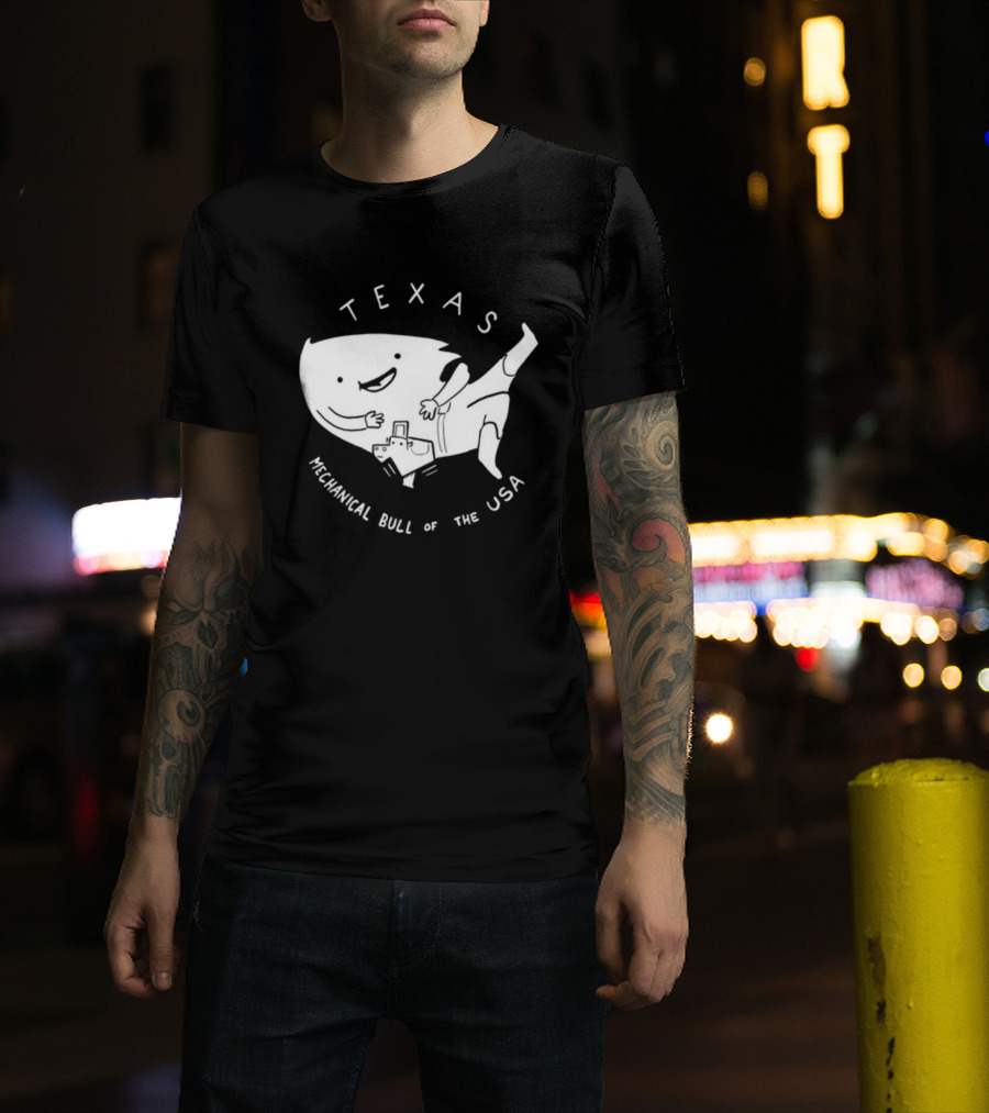 Texas Mechanical Bull Of The USA Fun Cartoon T-Shirt