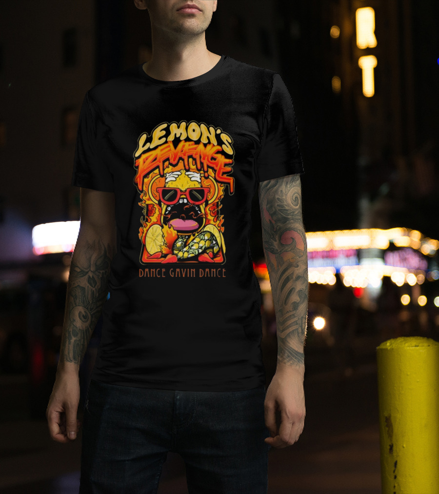 Lemon's Revenge Dance Gavin Dance Flaming Lemon Sunglasses Cartoon T-Shirt