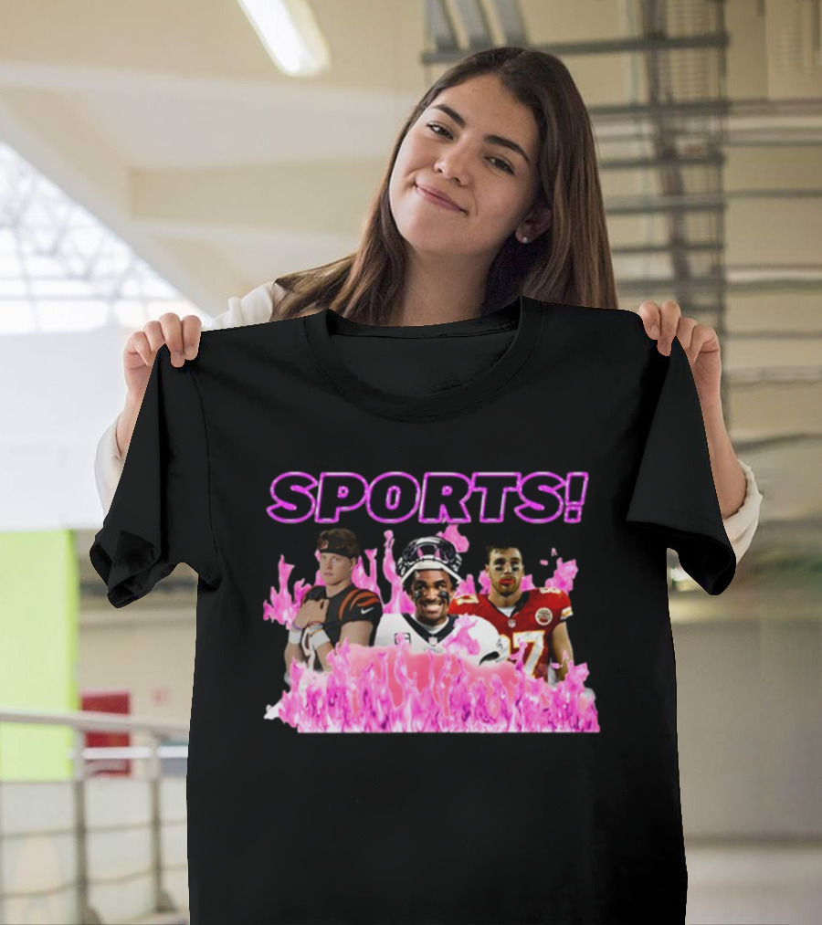SPORTS Sadstreet Sports NFL Football Players Trio Pink Flames T-Shirt