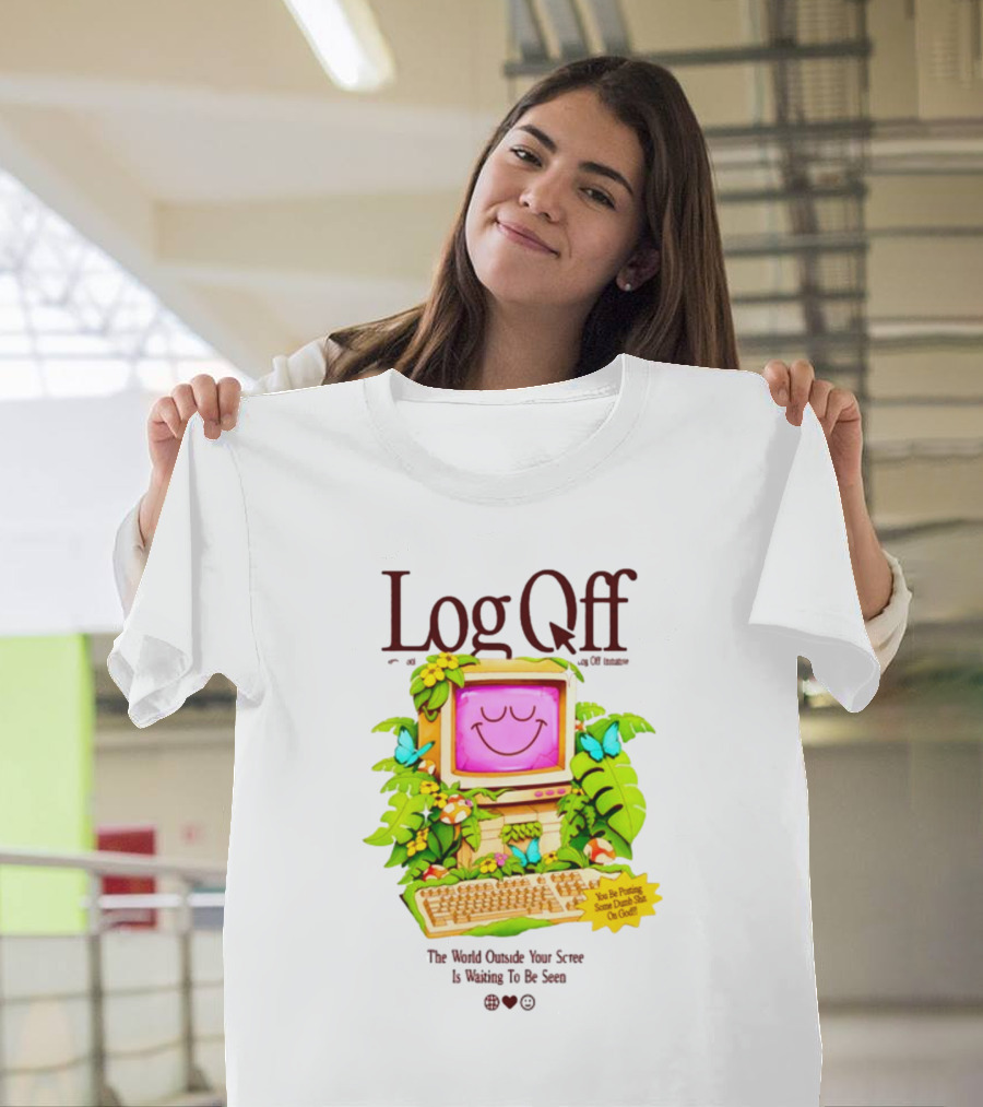 Log Off The World Outside Your Screen Is Waiting to Be Seen Vintage Computer Jungle Aesthetic T-Shirt