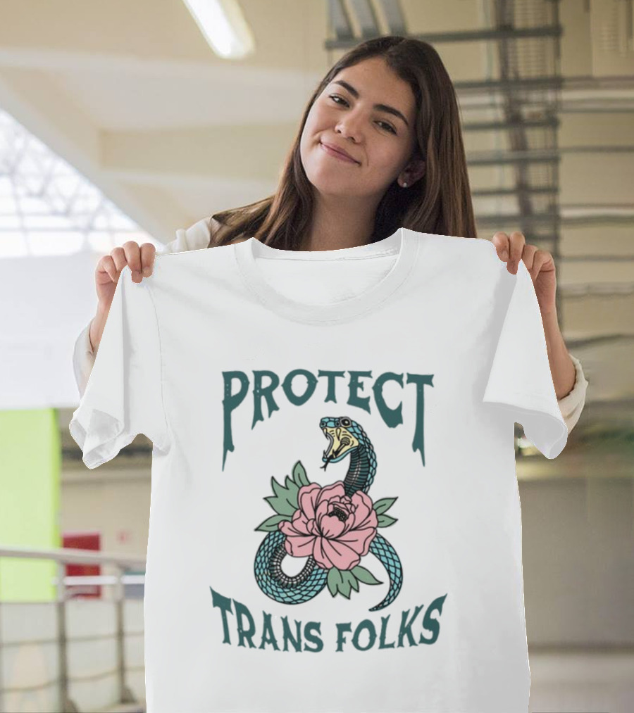 Protect Trans Folks Snake And Flower Transfigureprint T-Shirt
