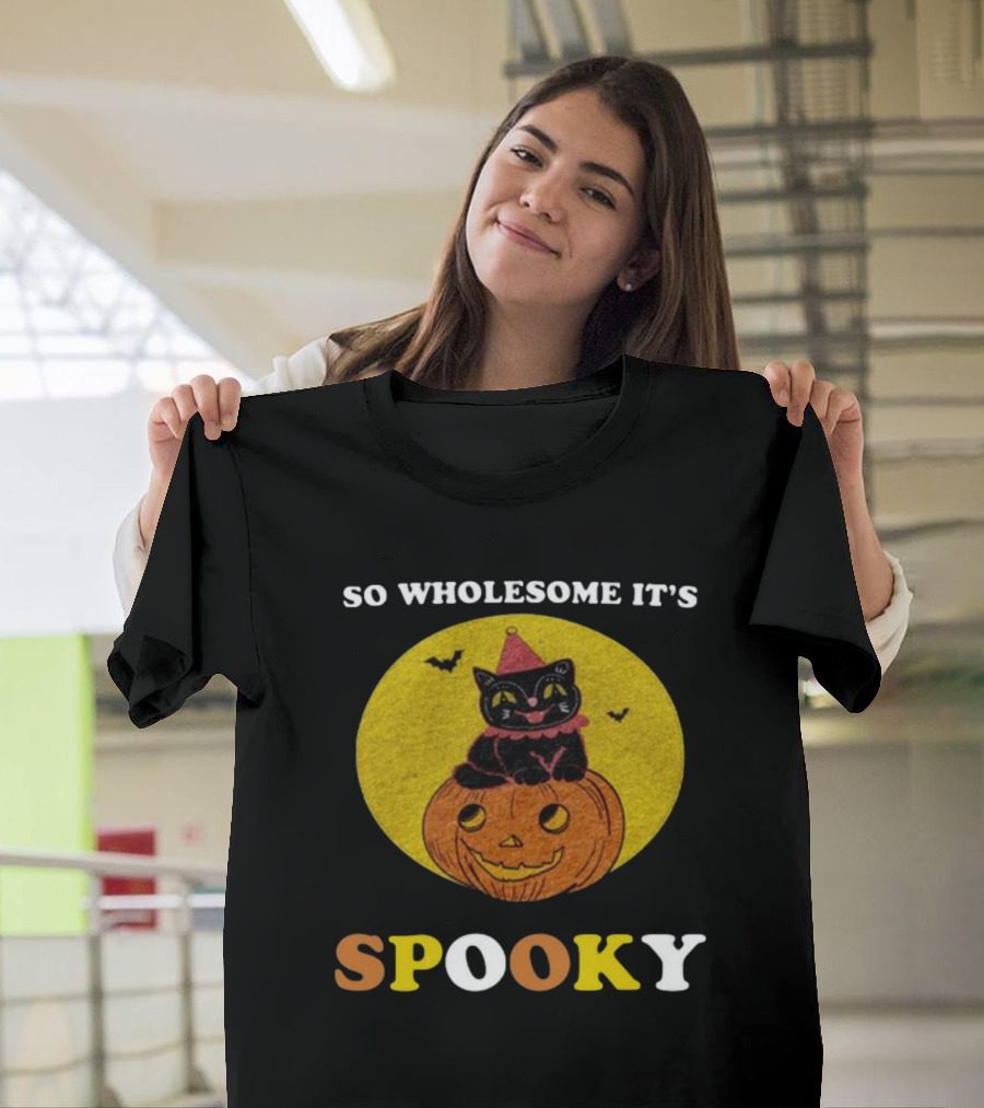 So Wholesome It's Spooky Black Cat Jack-o'-Lantern Halloween T-Shirt