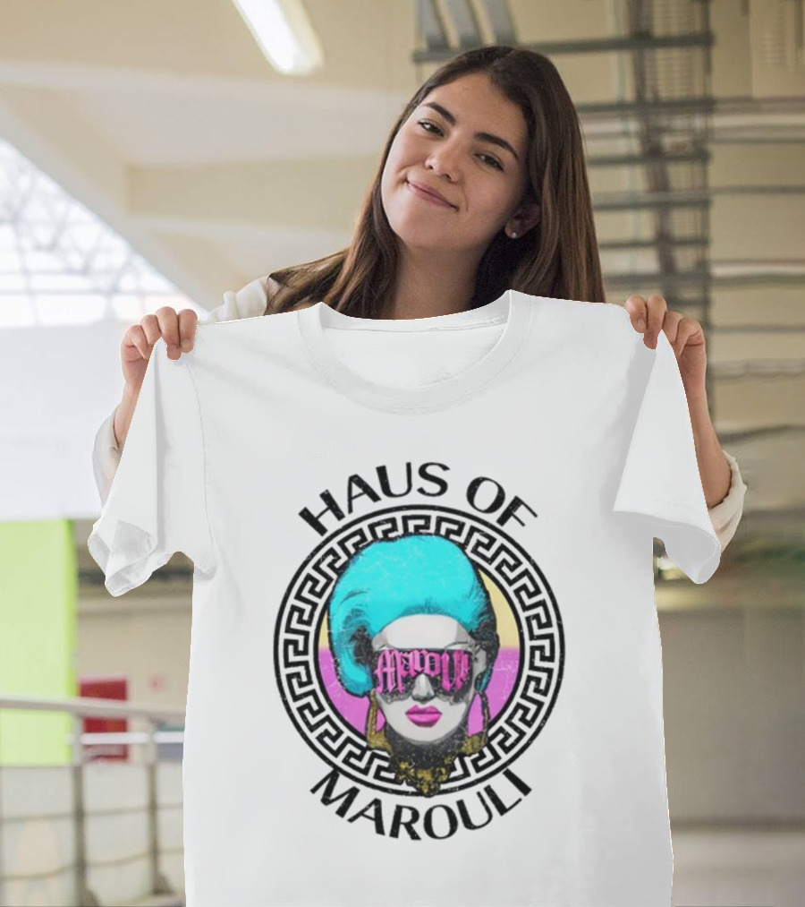 HAUS OF MAROULI Neon Glam Icon with Greek Key Border T-Shirt