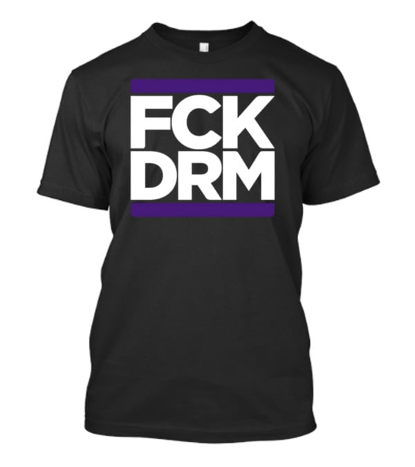 Modernvintageg Fck Drm Text Bold White Letters Purple Bars T-Shirt