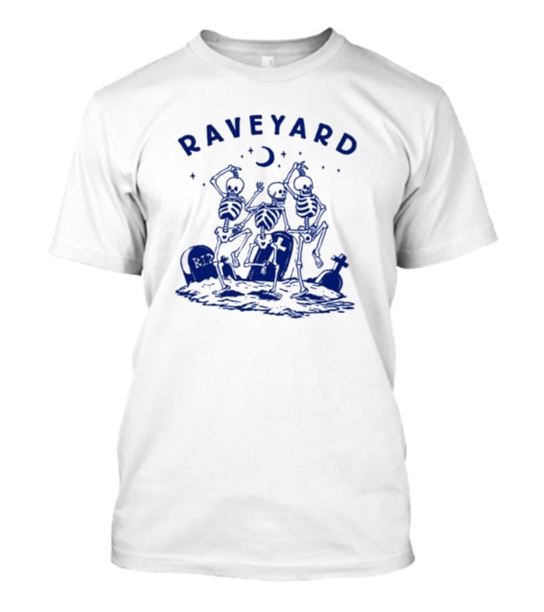 Raveyard Skeleton Dance Under Moon With Tombstones T-Shirt
