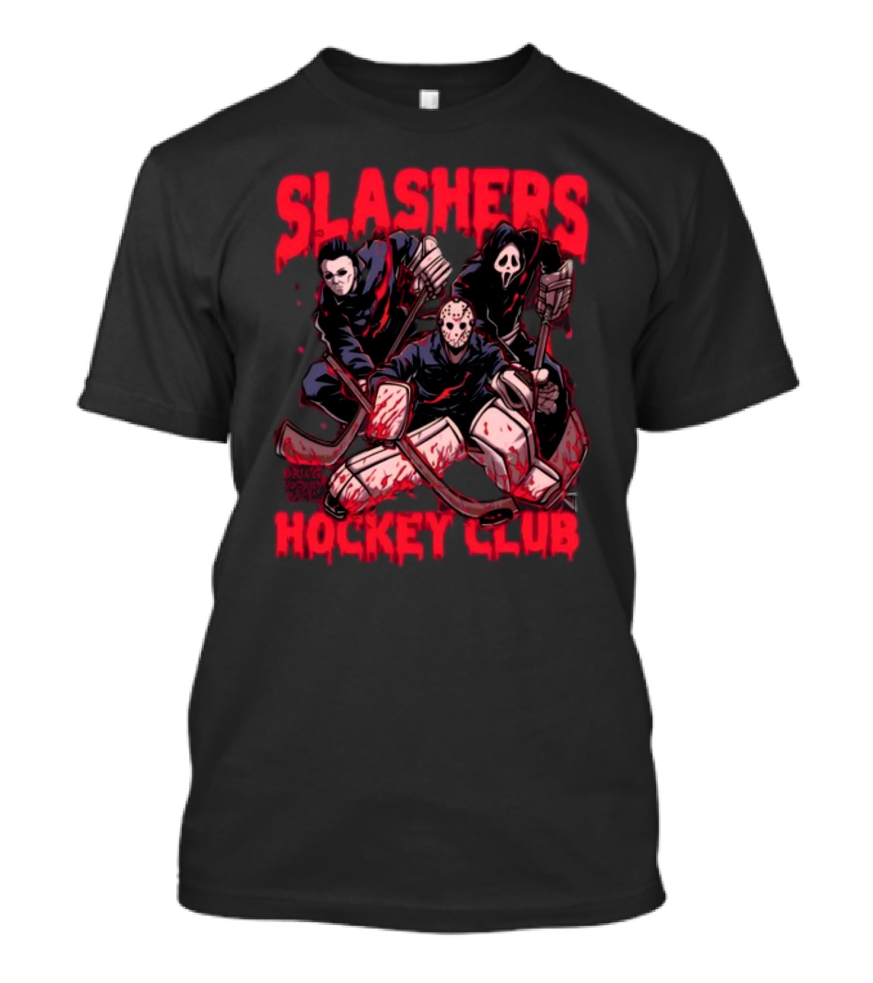 Slashers Hockey Club Horror Icons With Masks And Sticks T-Shirt