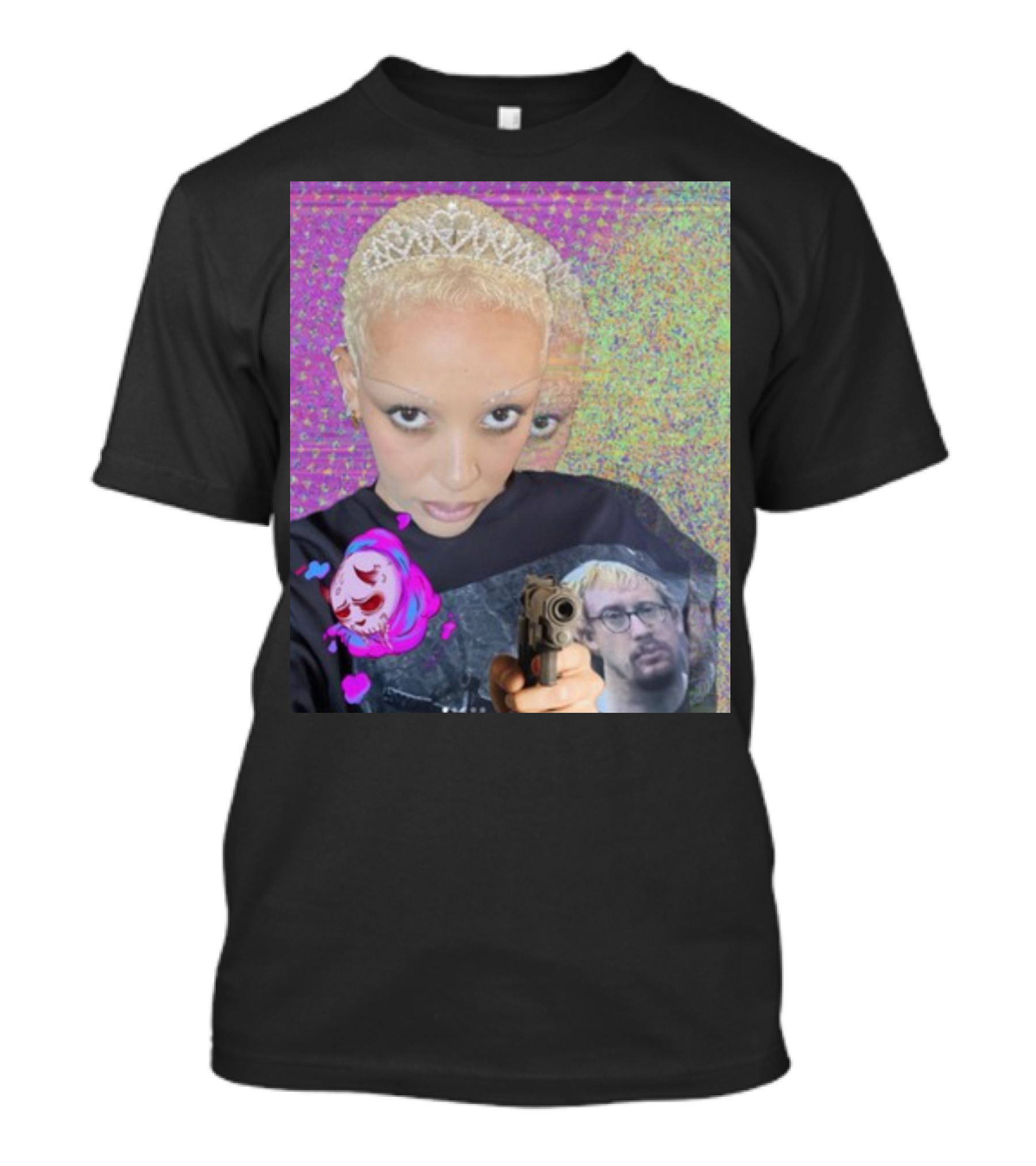 Doja Cat Sam Hyde Tiara Emoji Gun Sweater Multicolored Background T-Shirt