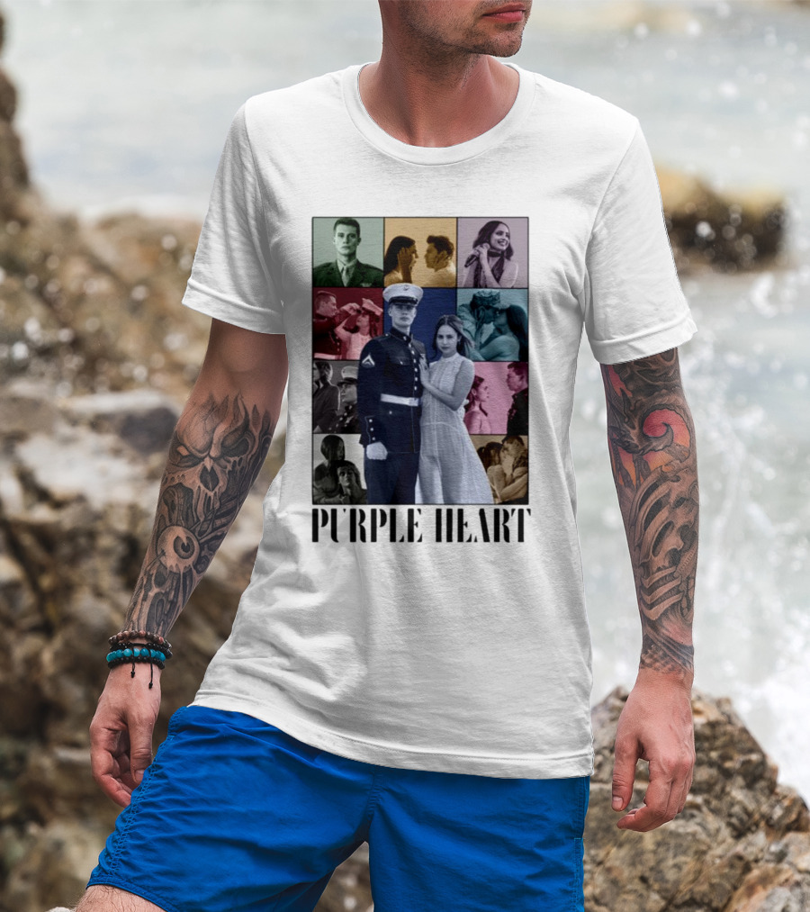 Purple Hearts Romantic Military Love Story Collage T-Shirt
