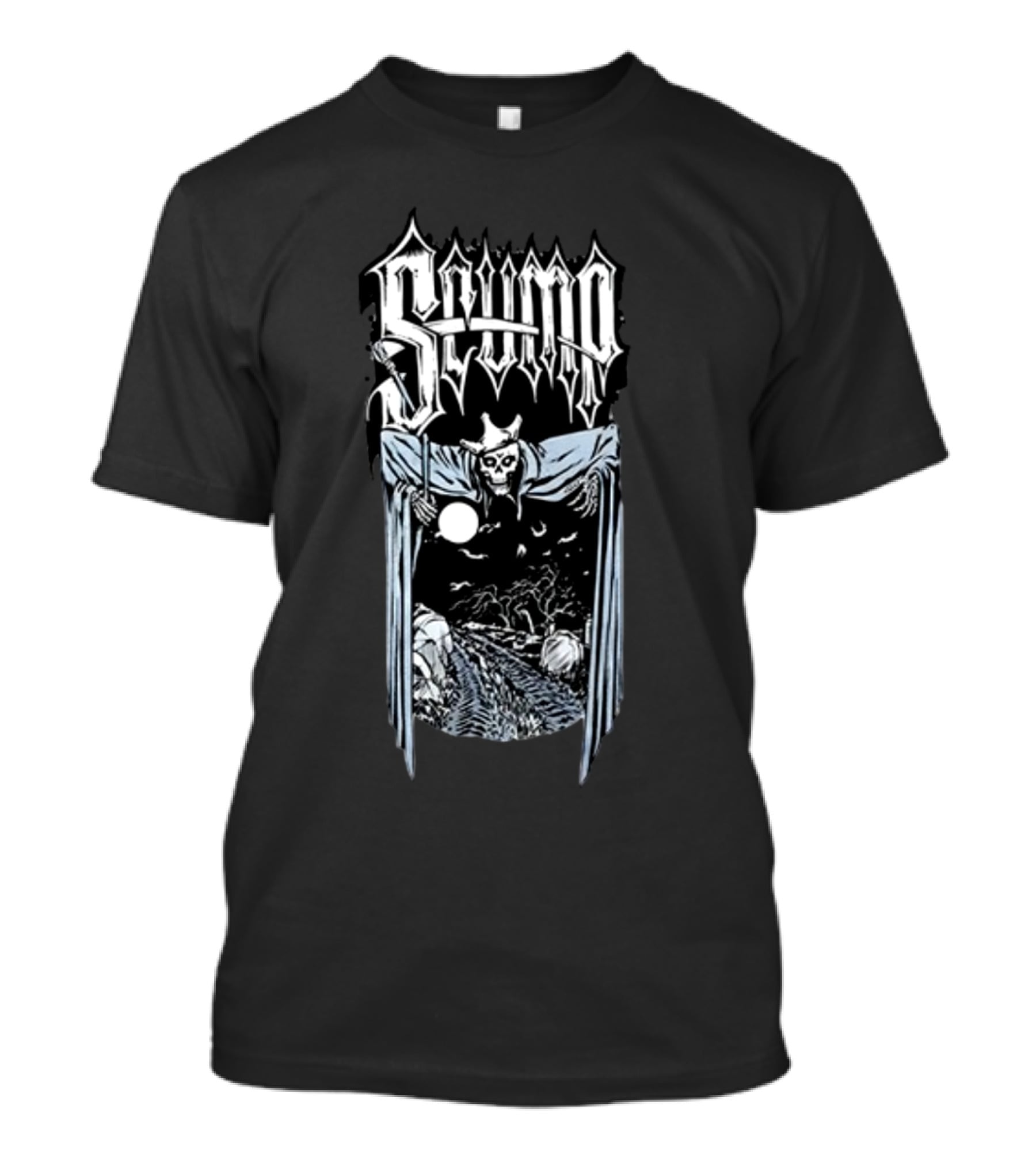 Scump Graveyard Skull Grim Reaper Nighttime Moon Scene T-Shirt