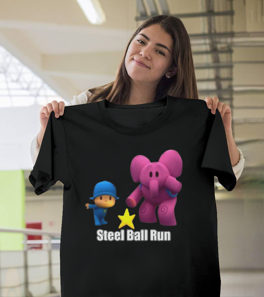 Pocoyo and Pink Elephant Star Steel Ball Run T-Shirt