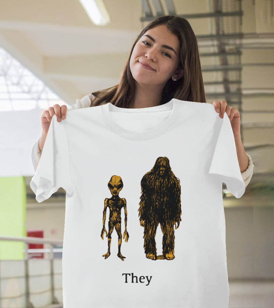 TMBGShop Cryptids They Alien Bigfoot on Sage Green T-Shirt