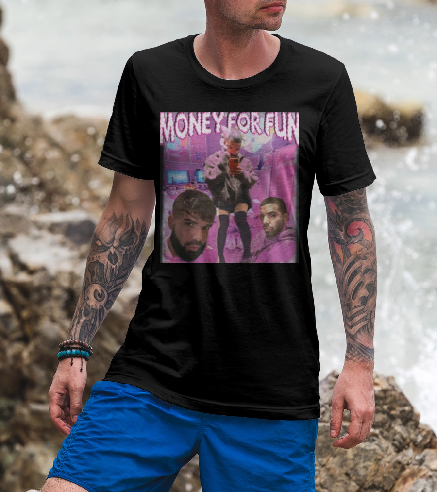 Money For Fun Funnyahhtees Pink Room Selfie Collage T-Shirt