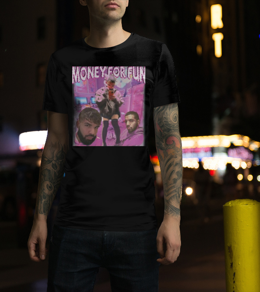 Money For Fun Funnyahhtees Pink Room Selfie Collage T-Shirt
