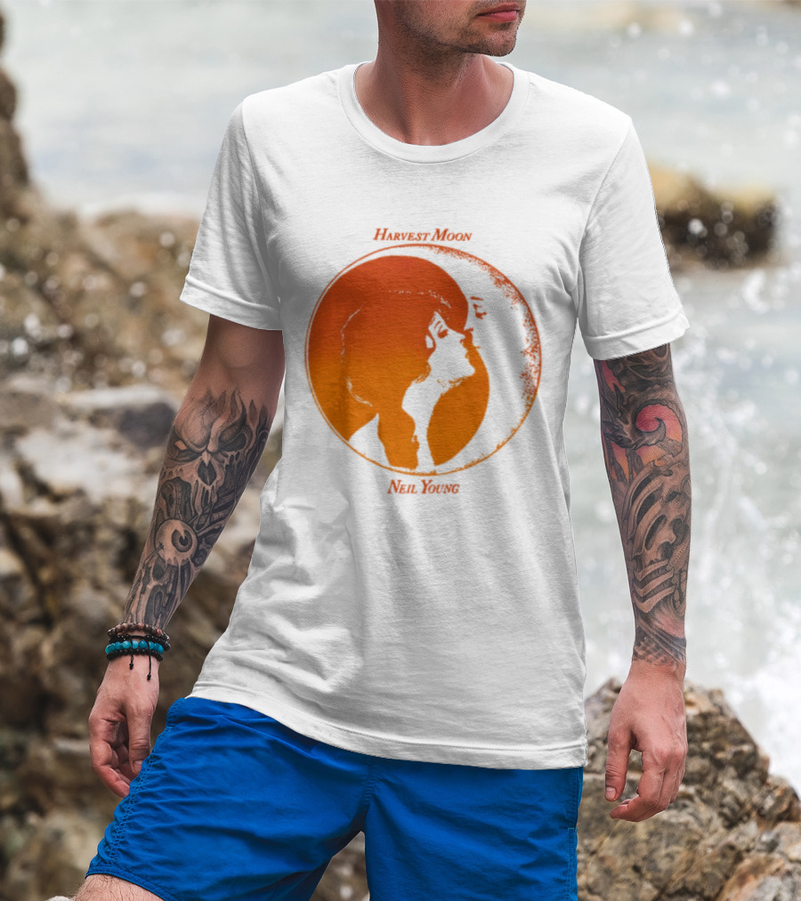 Harvest Moon Neil Young Orange Silhouette Circle T-Shirt